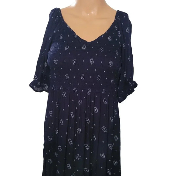 Women’s True Craft Off the Shoulder Midi Dress Blue Geometry Size M Boho Y2K - Picture 2 of 15